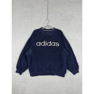 adidas Spellout Logo Reverse Fleece Crewneck Sweatshirt Navy Men's‎ L